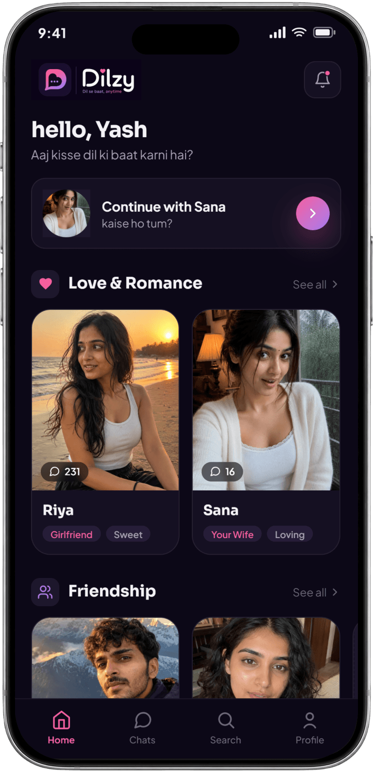 Dilzy app mockup